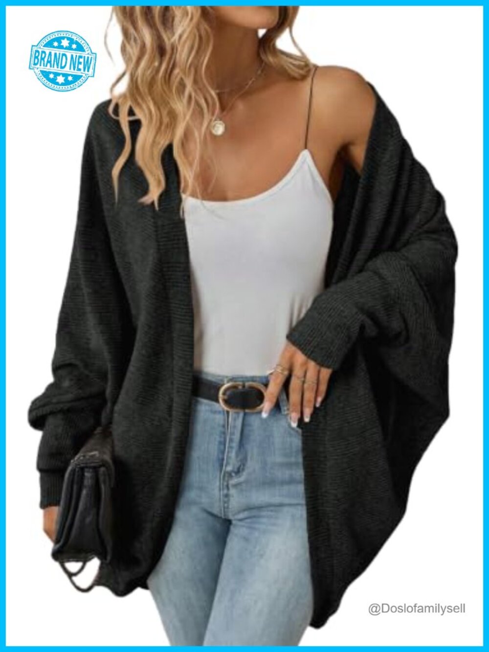 Oversized Batwing Sleeve Boho Cardigan Sweater with Pockets
